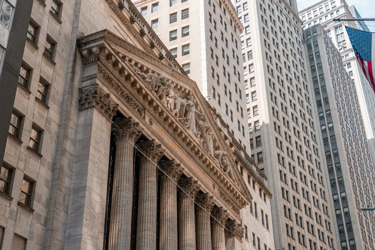 The facade of the New York Stock Exchange on Wall Street