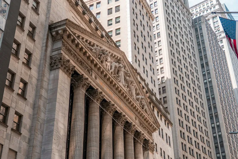 The facade of the New York Stock Exchange on Wall Street