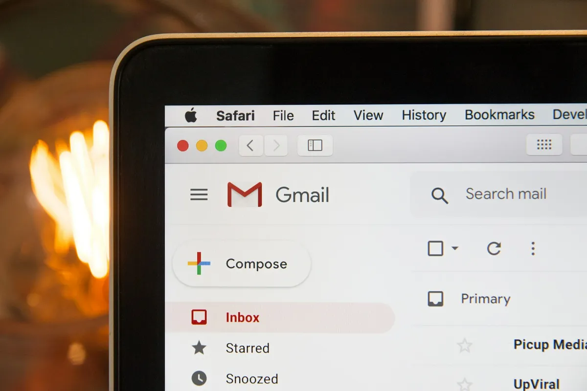 Laptop screen showing an email inbox