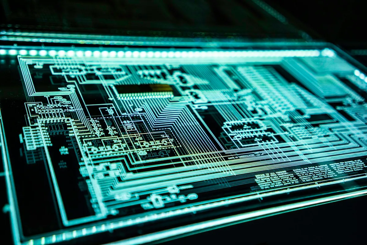 A padlock graphic over a circuit board