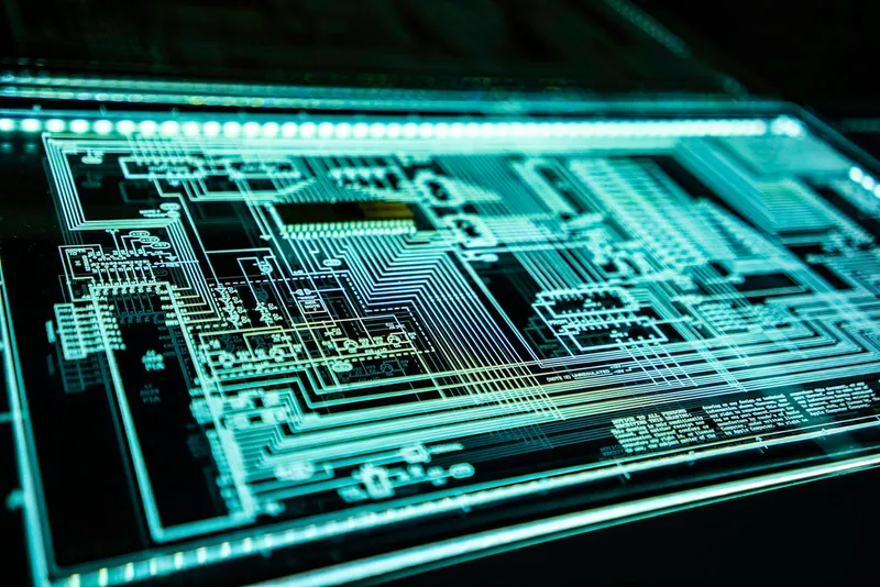A padlock graphic over a circuit board