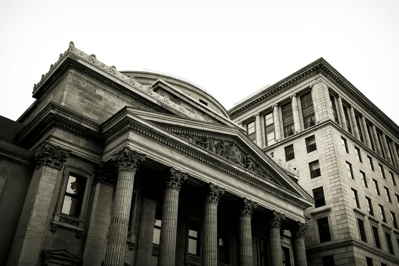 Ornate interior of a historic bank hall