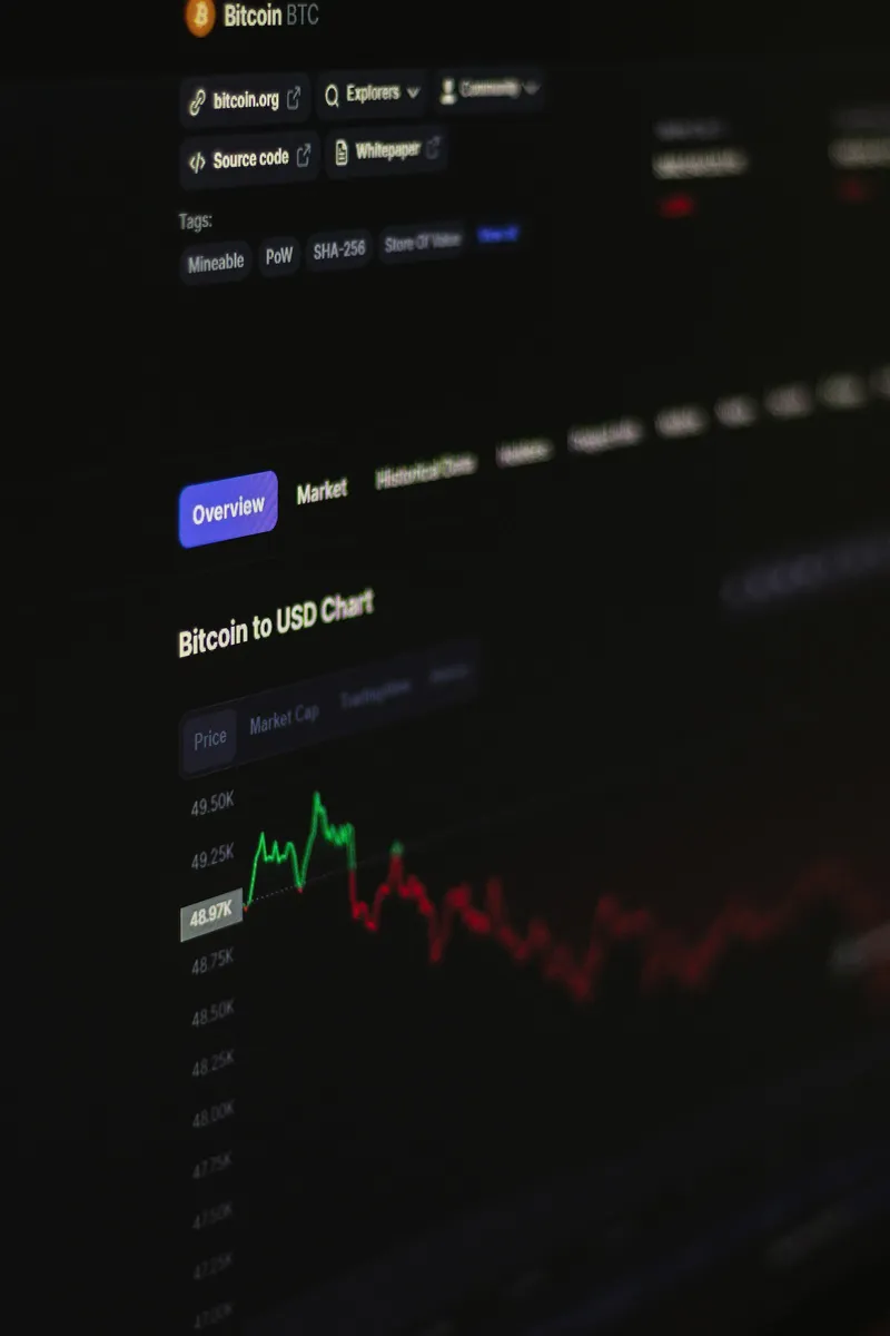 Computer monitor showing a cryptocurrency price chart
