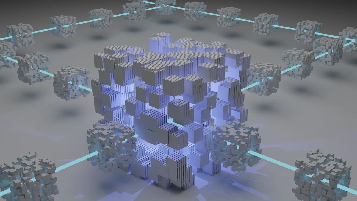 Abstract glowing network of connected nodes on a dark background